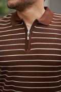 Erkek Fermuar Yakalı çizgili Kısa Kollu T-shirt resmi